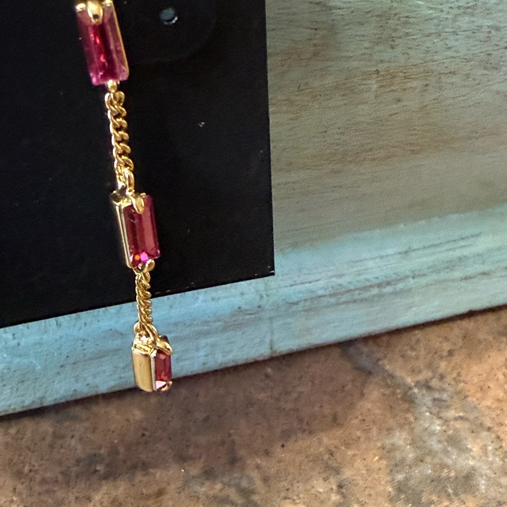 NWT AQUA Three Stone Linear Gold And Pink Earrings - Picture 6 of 10
